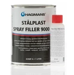 Pritspahtel + kõvendi Hagmans Spray Filler 9000 (1L+25ml) on 2-komponendiline toode. Kergekaaluline pritspahtel, mida on väga kerge liivapaberiga lihvida.